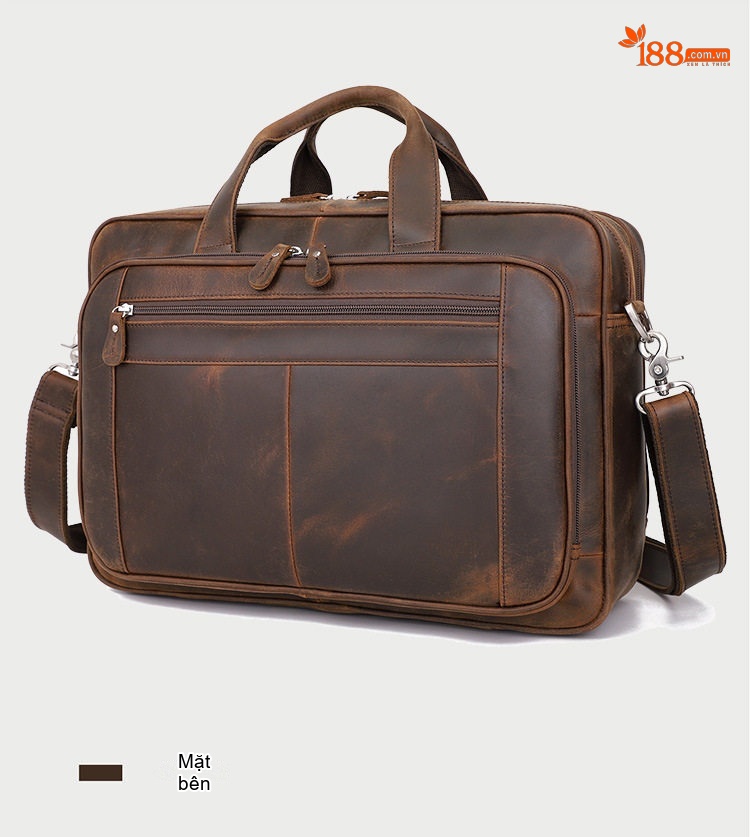 Túi Xách Công Sở Nam Da Thật Vintage Đựng Laptop 17 Inch Màu Nâu chi tiết 16