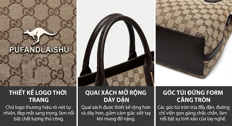 Túi Xách Công Sở Nam Vải Caro Đựng Laptop Có Dây Đeo Chéo Màu Xám, Đen chi tiết 3