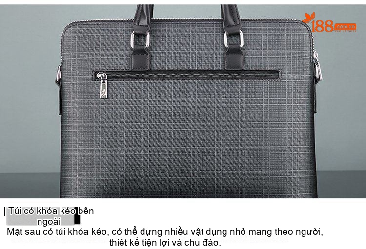 Túi Xách Công Sở Nam Vải Caro Đựng Laptop Có Dây Đeo Chéo Màu Xám, Đen chi tiết 11