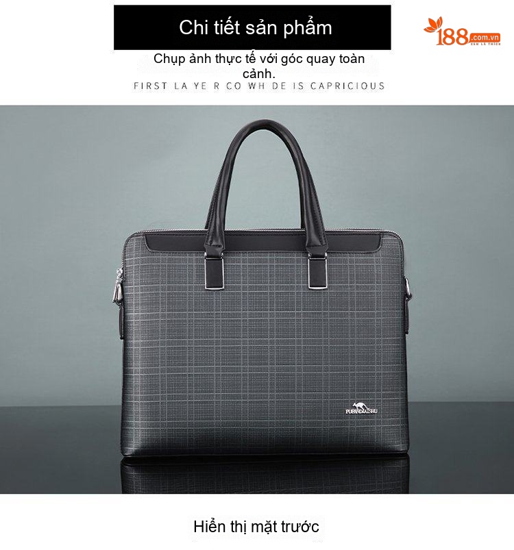 Túi Xách Công Sở Nam Vải Caro Đựng Laptop Có Dây Đeo Chéo Màu Xám, Đen chi tiết 15
