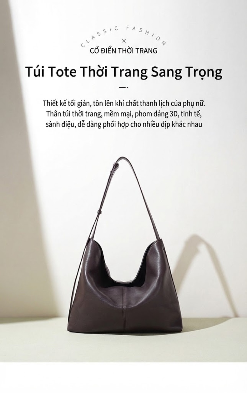 Túi Xách Da Cừu Thiết Kế Độc Đáo Phong Cách Cao Cấp Đựng Được Nhiều Đồ Quai Xách Tay/Đeo Vai/Đeo Chéo Màu Đen, Nâu chi tiết 1