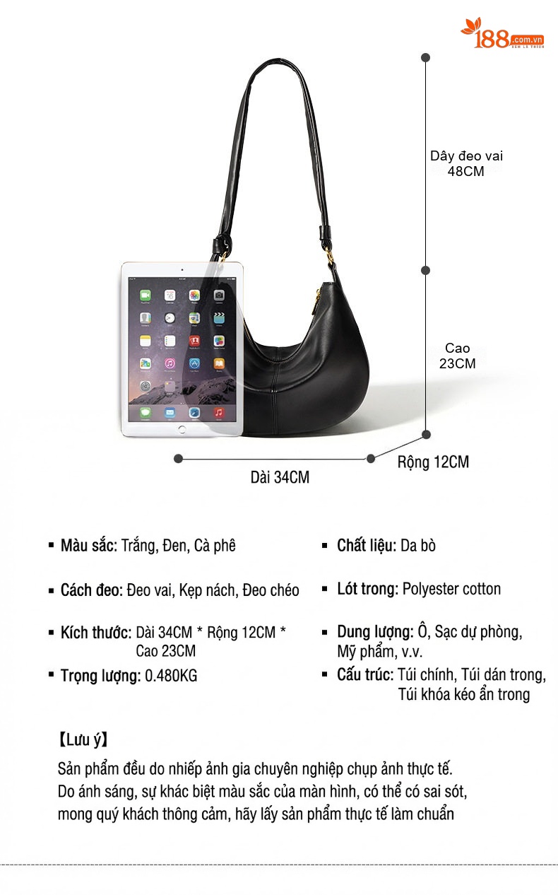 Túi Xách Đeo Vai Nữ Da Mềm Sức Chứa Lớn Phong Cách Tối Giản Màu Đen chi tiết 3