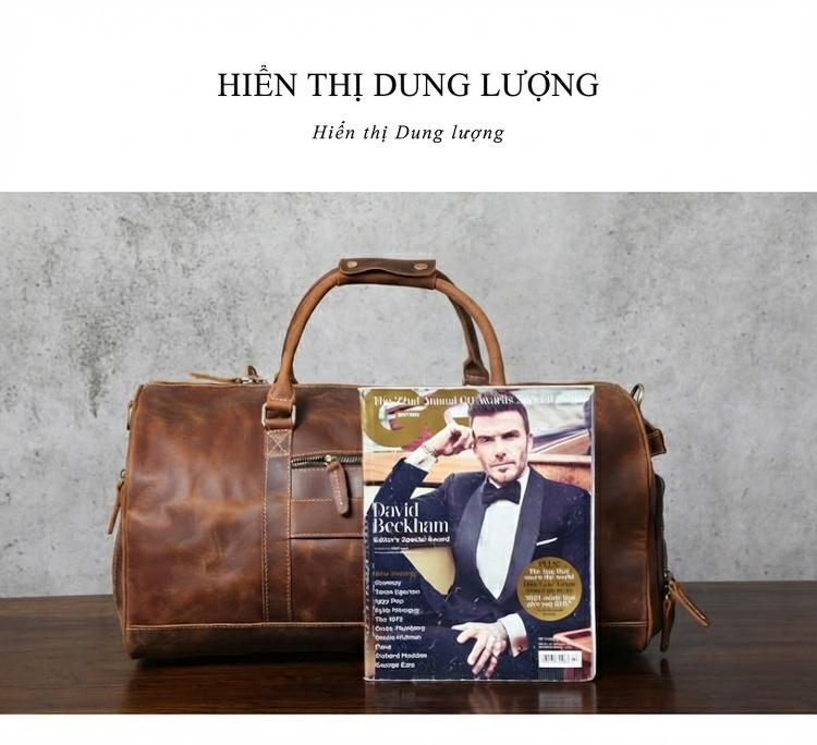 Túi xách du lịch da bò phong cách retro sức chứa lớn chi tiết 10