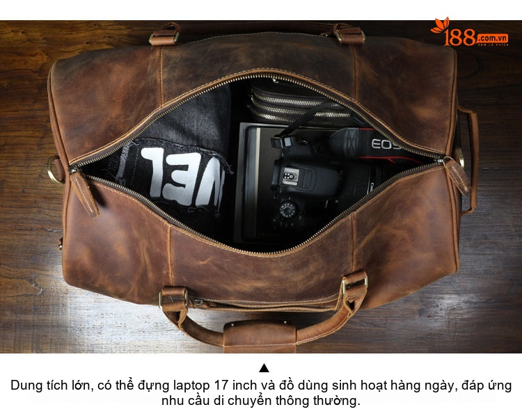 Túi xách du lịch da bò phong cách retro sức chứa lớn chi tiết 12