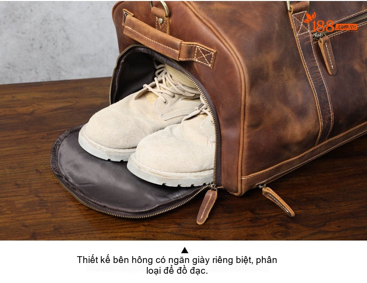 Túi xách du lịch da bò phong cách retro sức chứa lớn chi tiết 14