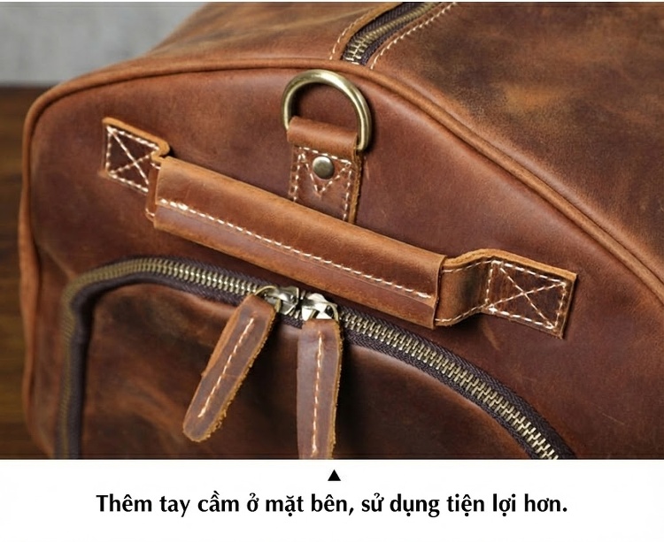 Túi xách du lịch da bò phong cách retro sức chứa lớn chi tiết 19