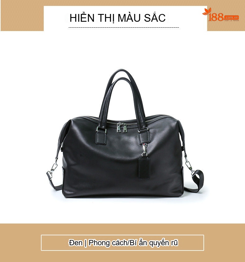 Túi Xách Du Lịch Nam Da Bò Cỡ Lớn Đựng Tài Liệu Công Tác Có Dây Đeo Chéo Màu Đen chi tiết 10