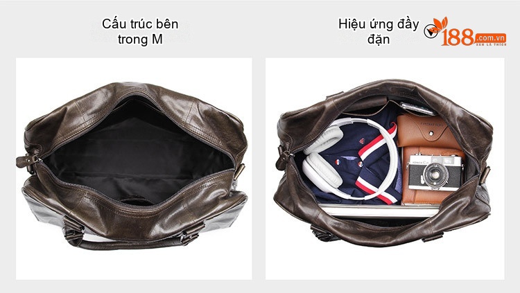Túi Xách Du Lịch Nam Da Dầu Sáp Ngắn Ngày Phong Cách Retro Màu Đen chi tiết 8