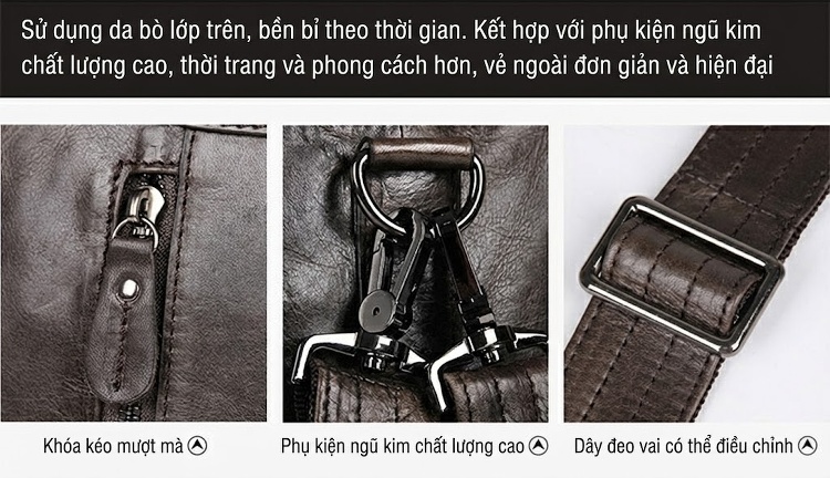 Túi Xách Du Lịch Nam Da Dầu Sáp Ngắn Ngày Phong Cách Retro Màu Đen chi tiết 12