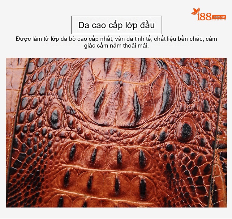 Túi Xách Du Lịch Nam Da Thật Vân Cá Sấu Sức Chứa Lớn Đa Năng Màu Nâu chi tiết 2