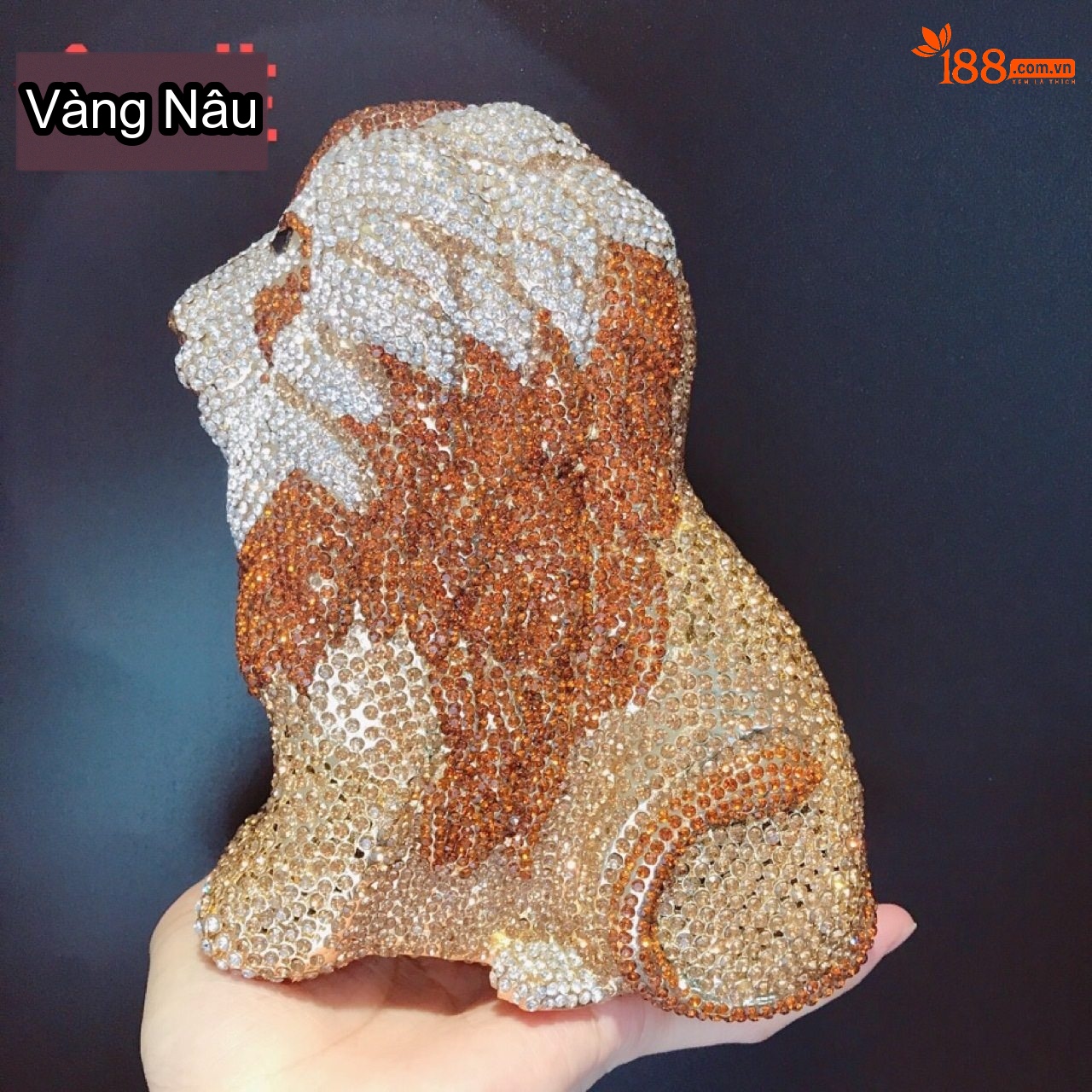 Túi Xách Dự Tiệc Hình Sư Tử Đính Đá Nhân Tạo Khóa Nam Châm Màu Vàng Đồng, Nâu, Trắng chi tiết 2