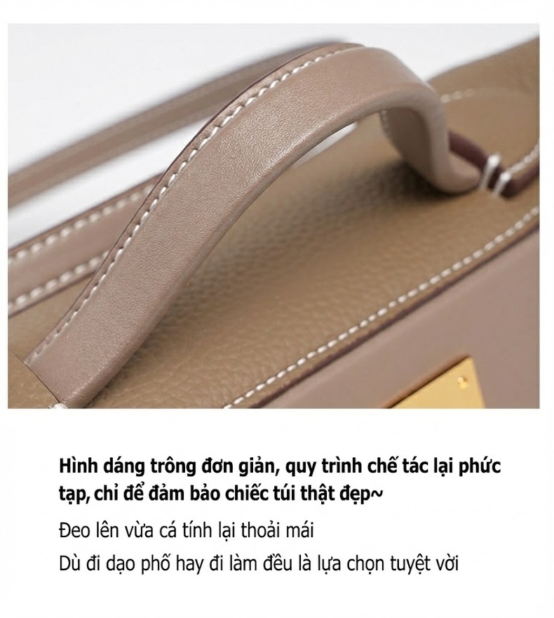 Túi Xách Kelly Mini Da Bò Đeo Vai, Xách Tay, Đeo Chéo Màu Be, Nâu, Trắng, Đen... chi tiết 23
