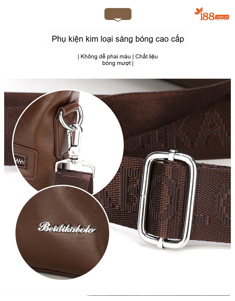 Túi Xách Nam Công Sở Da Bóng Đeo Chéo, Xách Tay Màu Nâu chi tiết 10