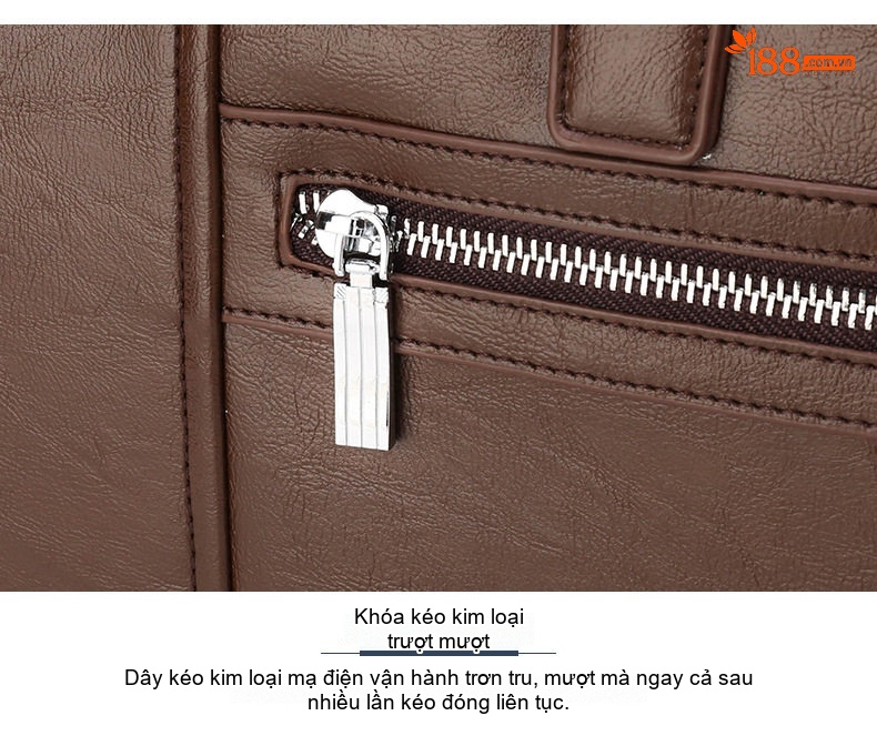 Túi Xách Nam Công Sở Da Bóng Đeo Chéo, Xách Tay Màu Nâu chi tiết 33