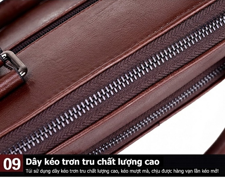 Túi Xách Nam Công Sở Đeo Vai, Xách Tay Da Bóng Màu Nâu chi tiết 30