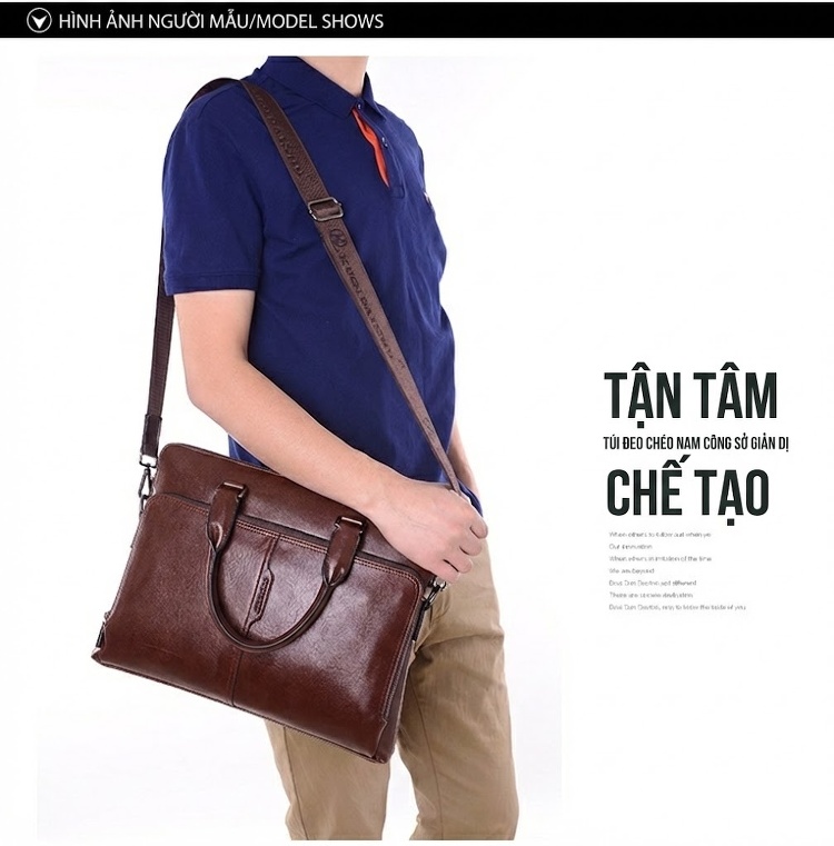 Túi Xách Nam Công Sở Đeo Vai, Xách Tay Da Bóng Màu Nâu chi tiết 11