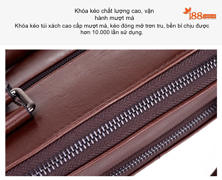 Túi Xách Nam Công Sở Đeo Vai, Xách Tay Da Bóng Màu Nâu chi tiết 16