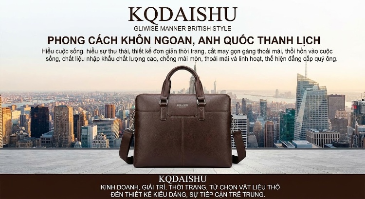 Túi Xách Nam Công Sở Đeo Vai, Xách Tay Da Bóng Màu Nâu chi tiết 1