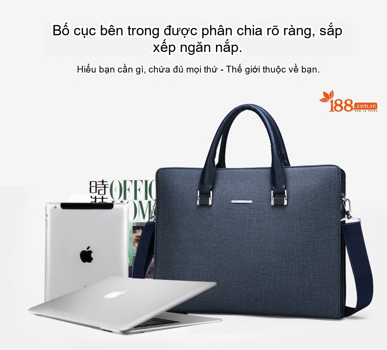 Túi Xách Nam Công Sở Đựng Tài Liệu Túi Đeo Chéo Đựng Laptop Vải Dệt Màu Đen, Xám chi tiết 6
