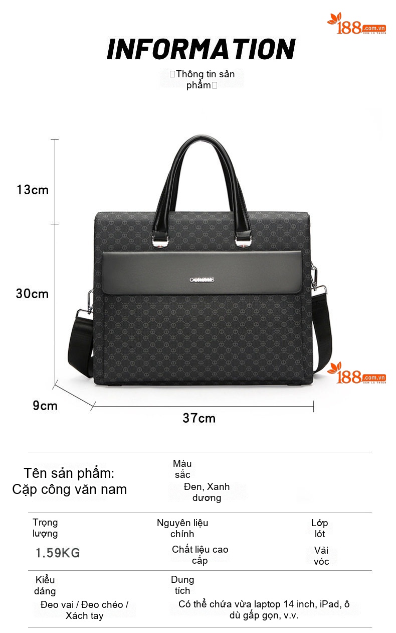 Túi Xách Nam Công Sở Khóa Số Chống Trộm Đựng Laptop Đeo Chéo Da Bóng Màu Đen chi tiết 5
