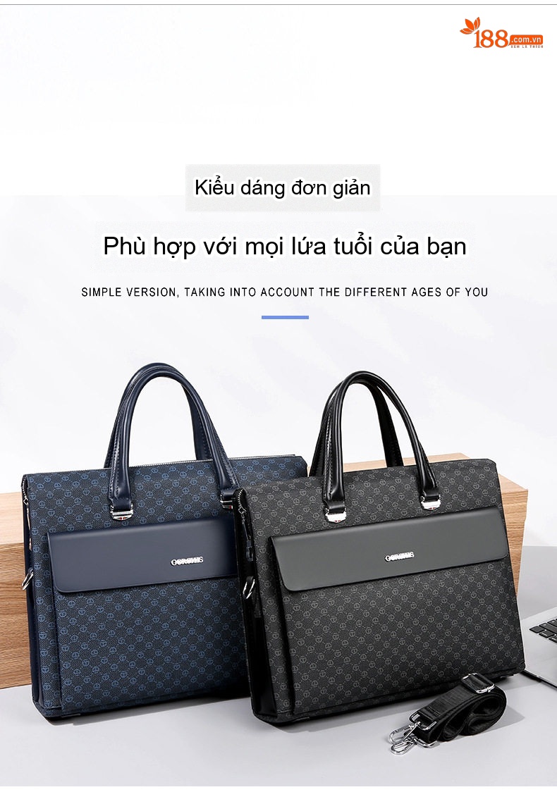 Túi Xách Nam Công Sở Khóa Số Chống Trộm Đựng Laptop Đeo Chéo Da Bóng Màu Đen chi tiết 3