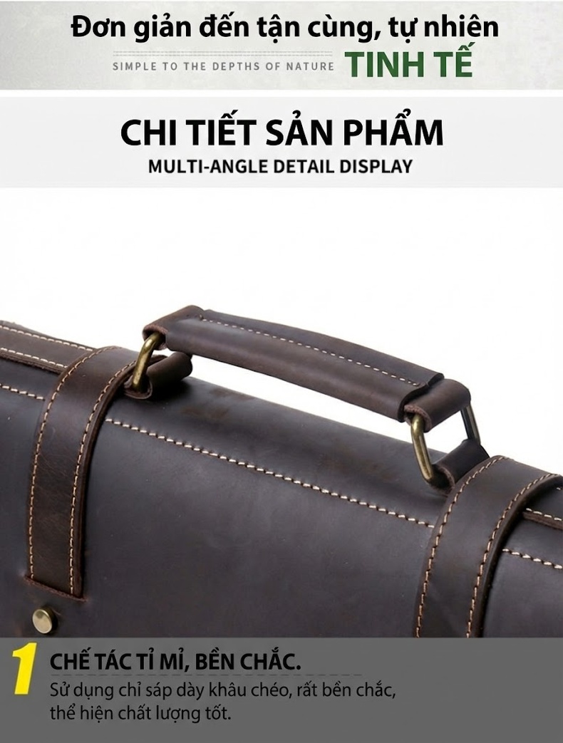 Túi Xách Nam Da Bò Mad Cow Công Sở Đeo Chéo Đựng Tài Liệu Màu Nâu chi tiết 15