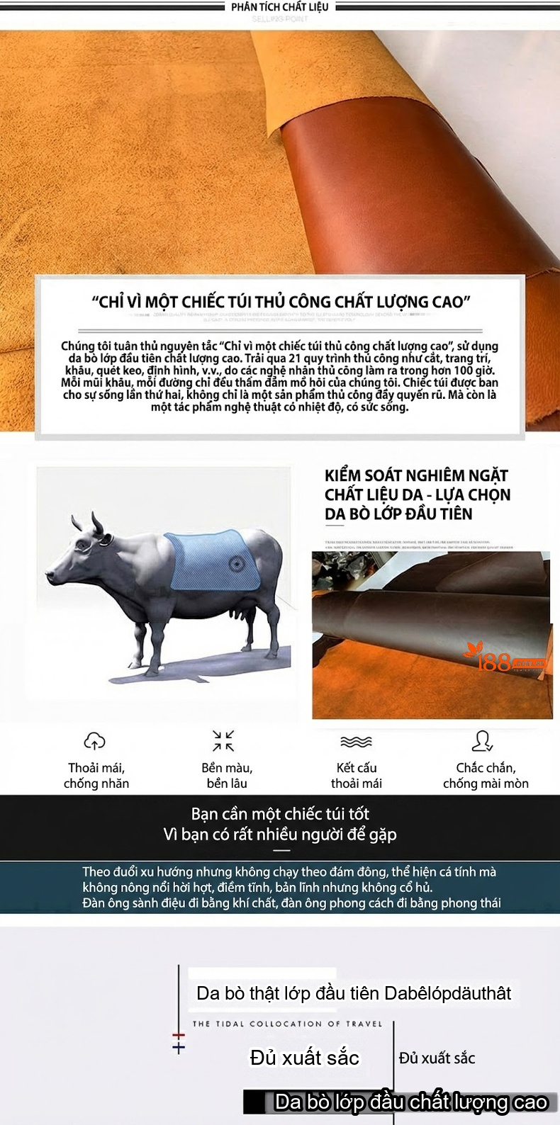 Túi Xách Nam Da Bò Mad Cow Công Sở Đeo Chéo Đựng Tài Liệu Màu Nâu chi tiết 2