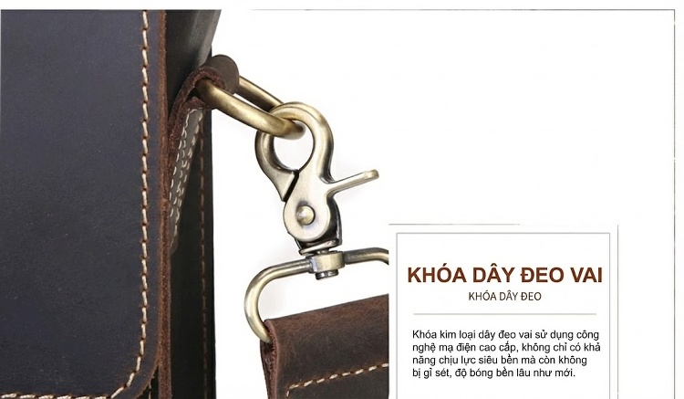 Túi Xách Nam Da Bò Mad Cow Công Sở Đeo Chéo Đựng Tài Liệu Màu Nâu chi tiết 25