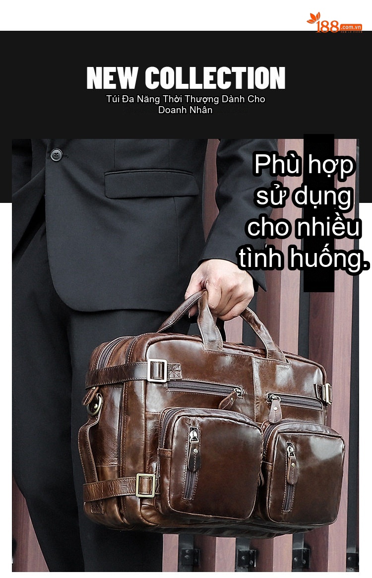 Túi Xách Nam Da Thật Dáng Hộp Đựng Laptop Phong Cách Retro Âu Mỹ Màu Nâu chi tiết 1