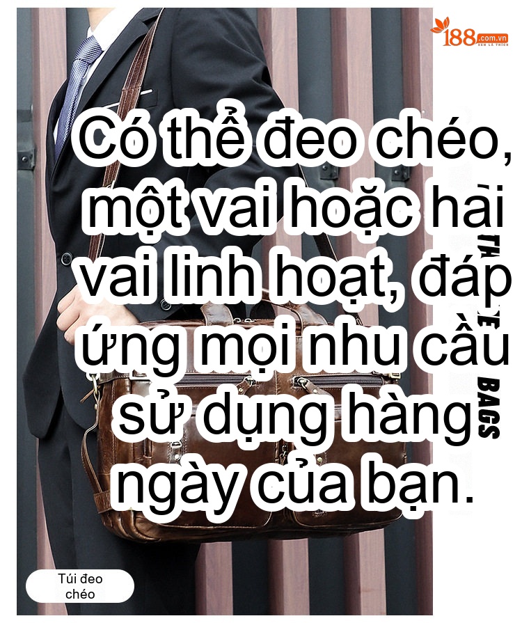 Túi Xách Nam Da Thật Dáng Hộp Đựng Laptop Phong Cách Retro Âu Mỹ Màu Nâu chi tiết 2