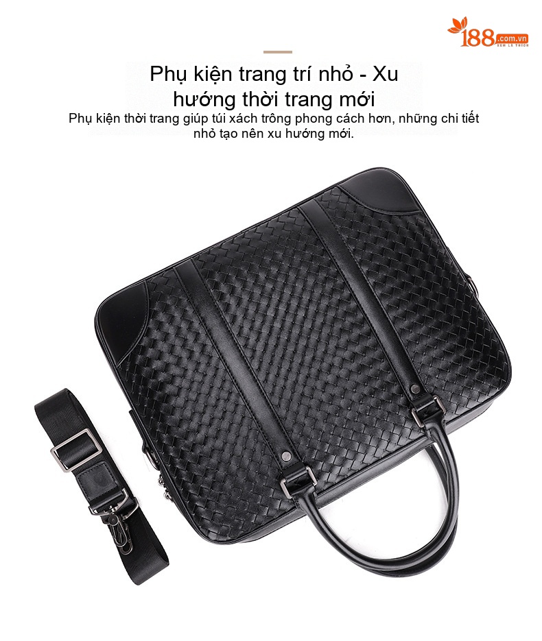 Túi Xách Nam Da Thật Đựng Laptop Công Sở Văn Phòng Có Quai Xách Và Dây Đeo Màu Đen chi tiết 4