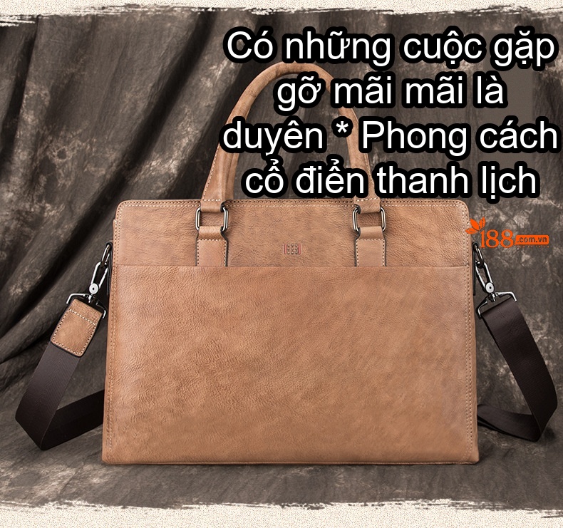 Túi Xách Nam Da Thật Vintage Đeo Vai, Xách Tay Công Sở Màu Nâu, Xám chi tiết 1