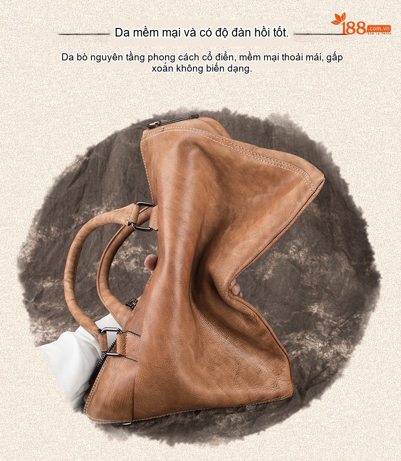 Túi Xách Nam Da Thật Vintage Đeo Vai, Xách Tay Công Sở Màu Nâu, Xám chi tiết 2
