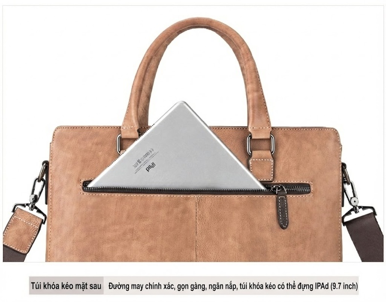 Túi Xách Nam Da Thật Vintage Đeo Vai, Xách Tay Công Sở Màu Nâu, Xám chi tiết 22