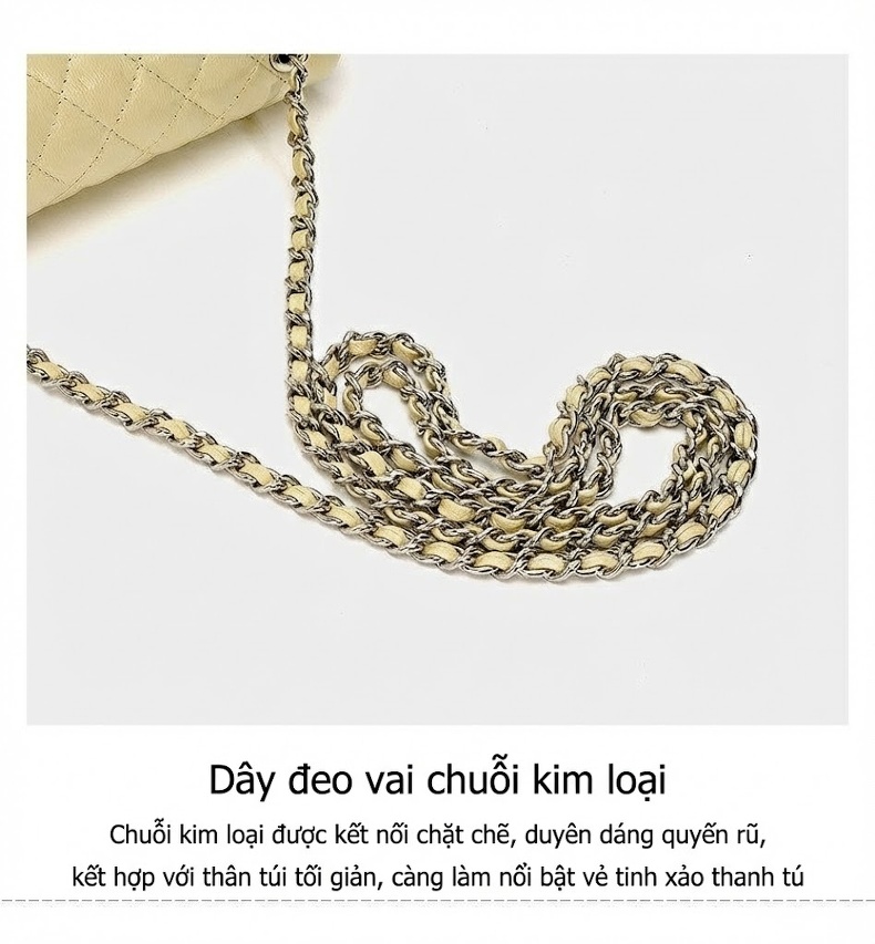 Túi Xách Nữ Chần Trám Dây Xích Đeo Chéo Đeo Vai Màu Trắng, Đen, Vàng, Nâu chi tiết 8