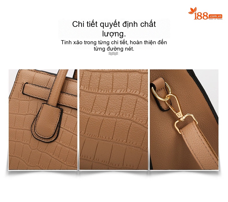 Túi Xách Nữ Công Sở Da Bóng Bộ 3 Chiếc Đeo Vai, Đeo Chéo Màu Nâu, Xanh, Đỏ, Be... chi tiết 3
