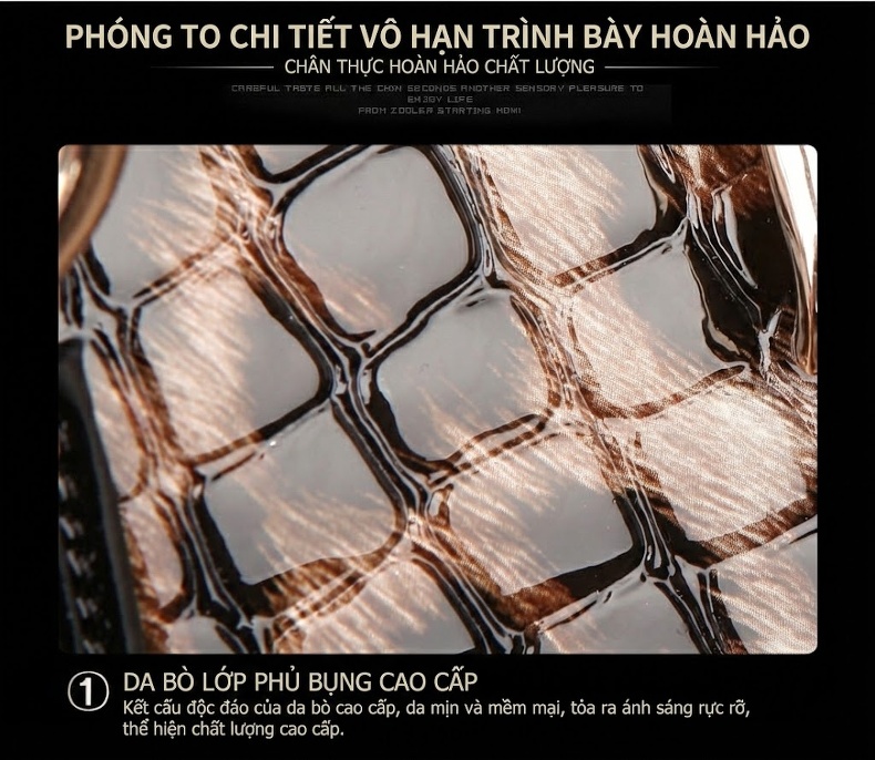 Túi Xách Nữ Da Bò Boston Cầm Tay Đeo Chéo Họa Tiết Da Báo Màu Đen, Nâu chi tiết 11