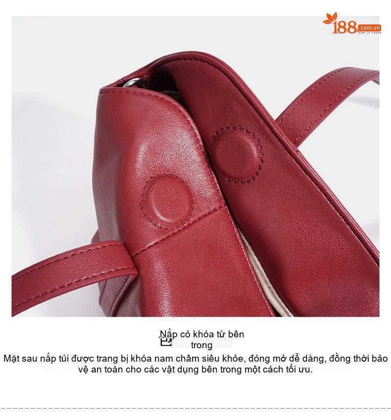 Túi Xách Nữ Da Bò Boston Đeo Vai Hàng Hiệu, Túi Pillow Size Lớn Màu Đỏ, Đen, Nâu chi tiết 10