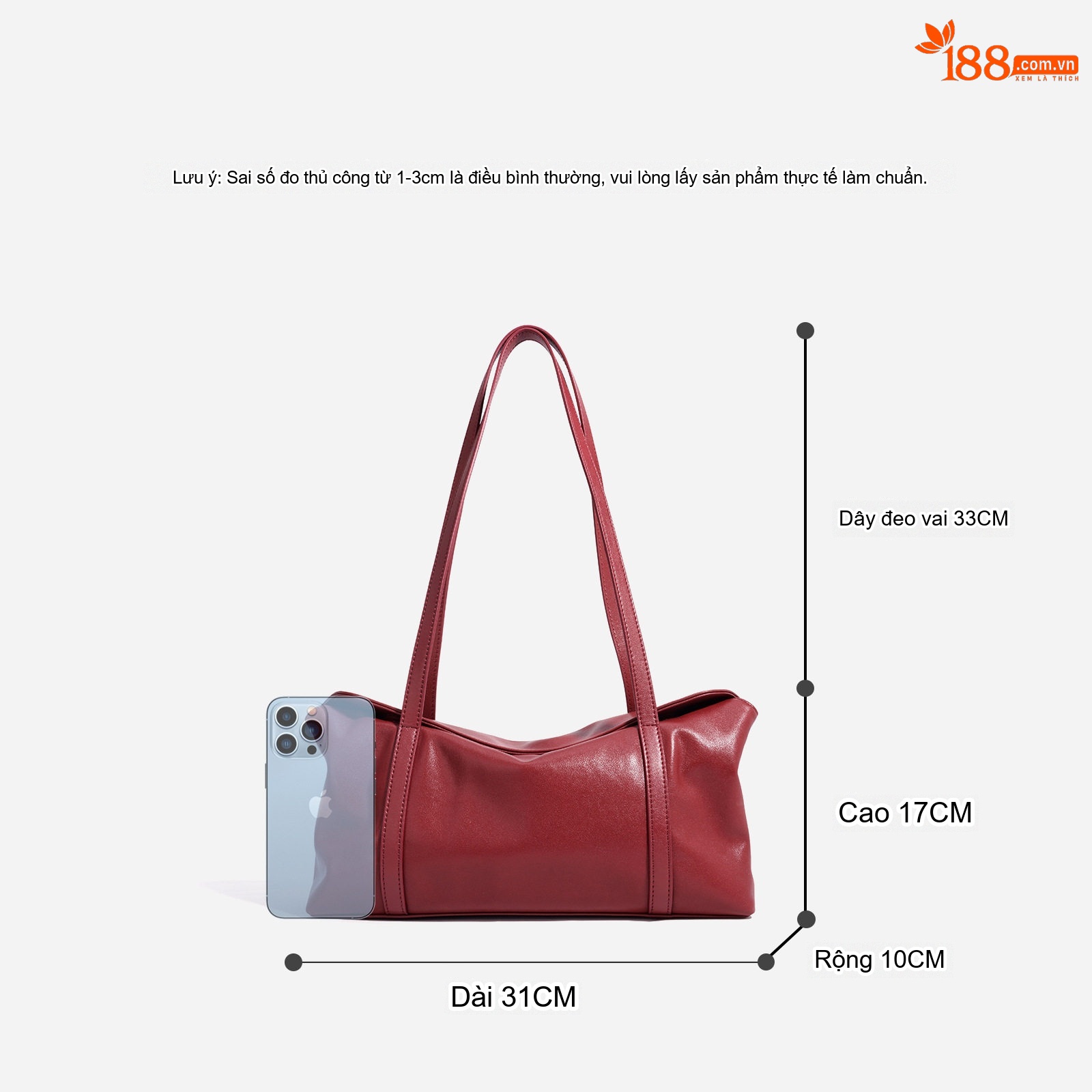 Túi Xách Nữ Da Bò Boston Đeo Vai Hàng Hiệu, Túi Pillow Size Lớn Màu Đỏ, Đen, Nâu