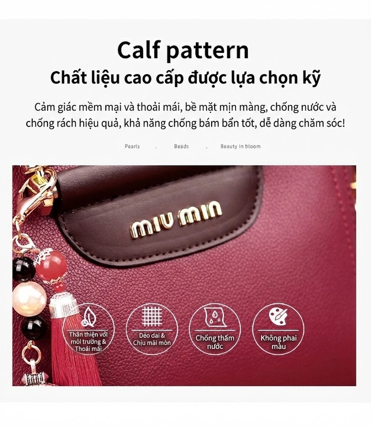 Túi Xách Nữ Da Bò Dáng Hộp Thời Trang Đeo Vai, Xách Tay Màu Đỏ Rượu chi tiết 3
