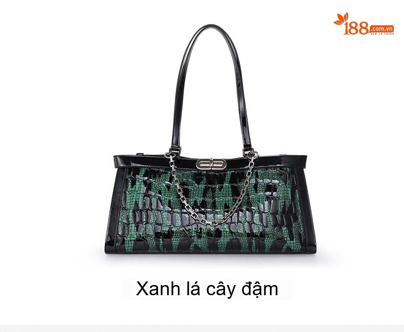Túi Xách Nữ Da Bò Dáng Kẹp Nách Màu Xanh Rêu, Đen chi tiết 6