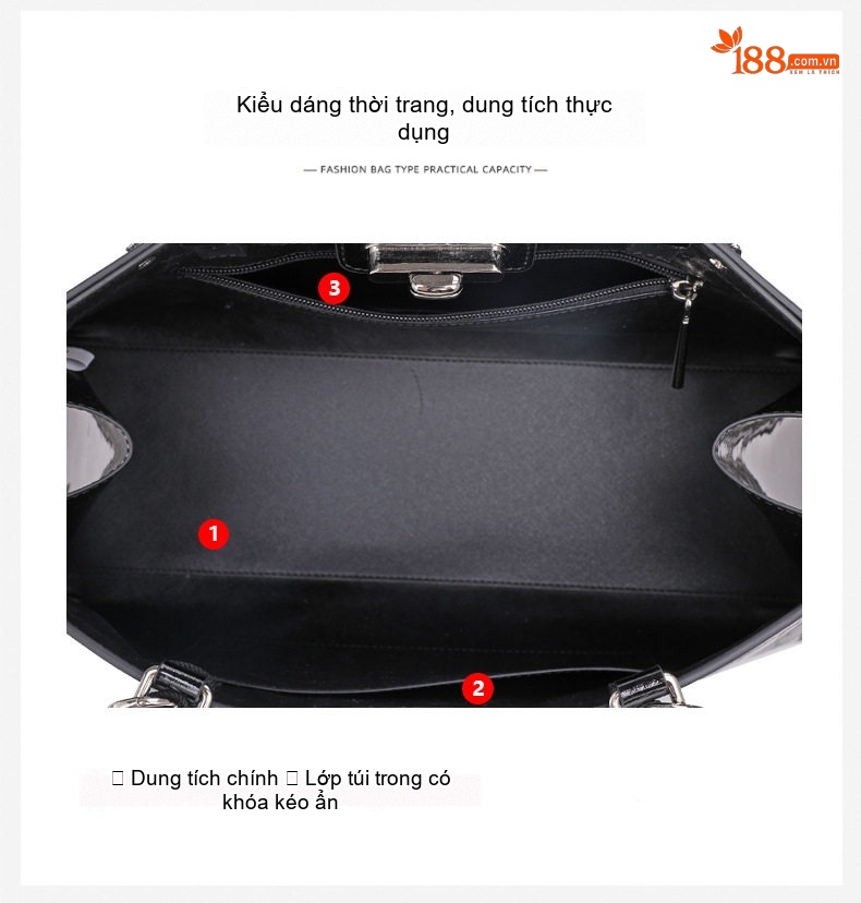 Túi Xách Nữ Da Bò Dáng Kẹp Nách Màu Xanh Rêu, Đen chi tiết 7