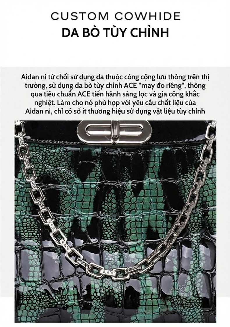 Túi Xách Nữ Da Bò Dáng Kẹp Nách Màu Xanh Rêu, Đen chi tiết 9