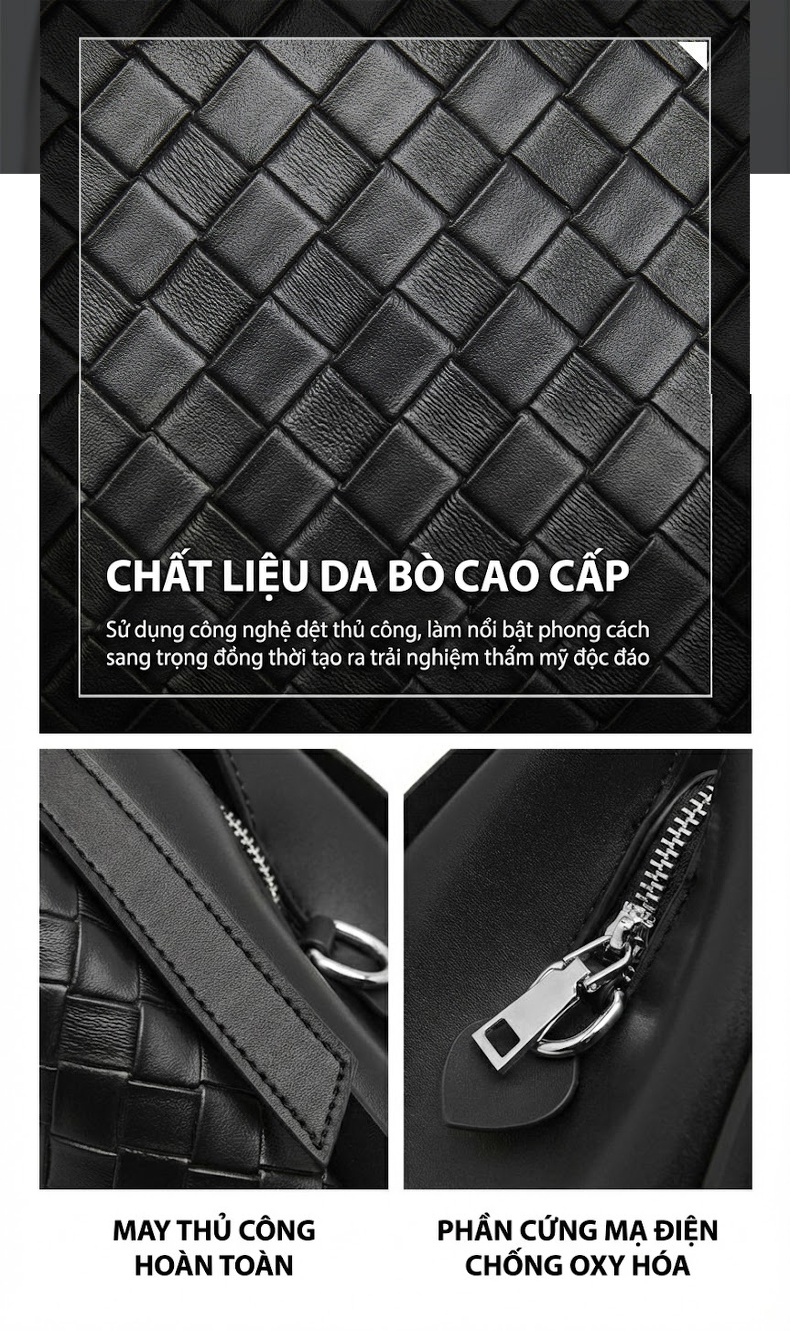 Túi Xách Nữ Da Bò Dáng Làn Đi Chơi Cao Cấp Màu Đen, Kem chi tiết 3