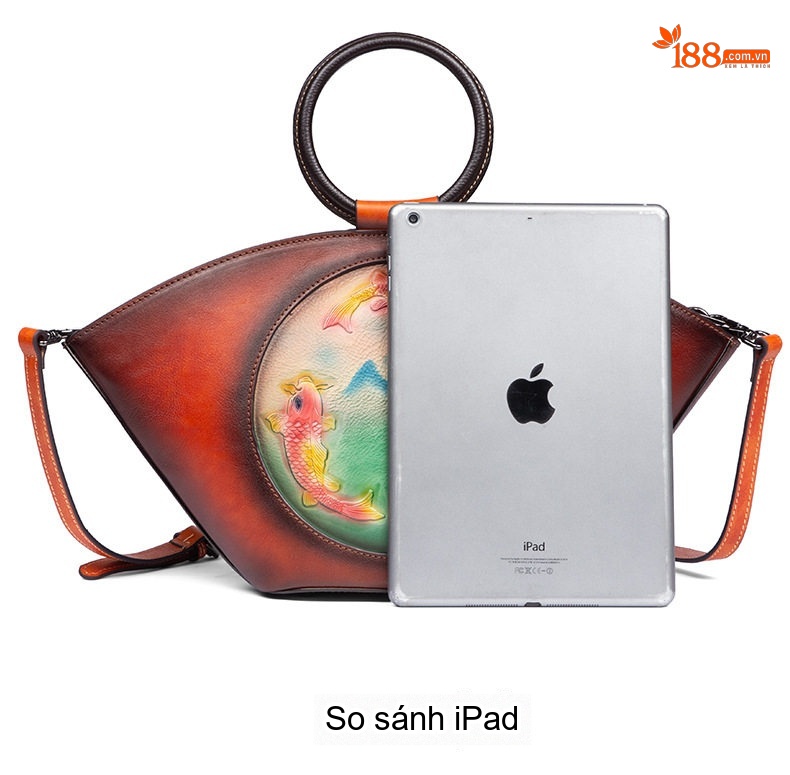 Túi Xách Nữ Da Bò Dáng Tròn Vintage Đeo Vai, Đeo Chéo Màu Nâu chi tiết 8