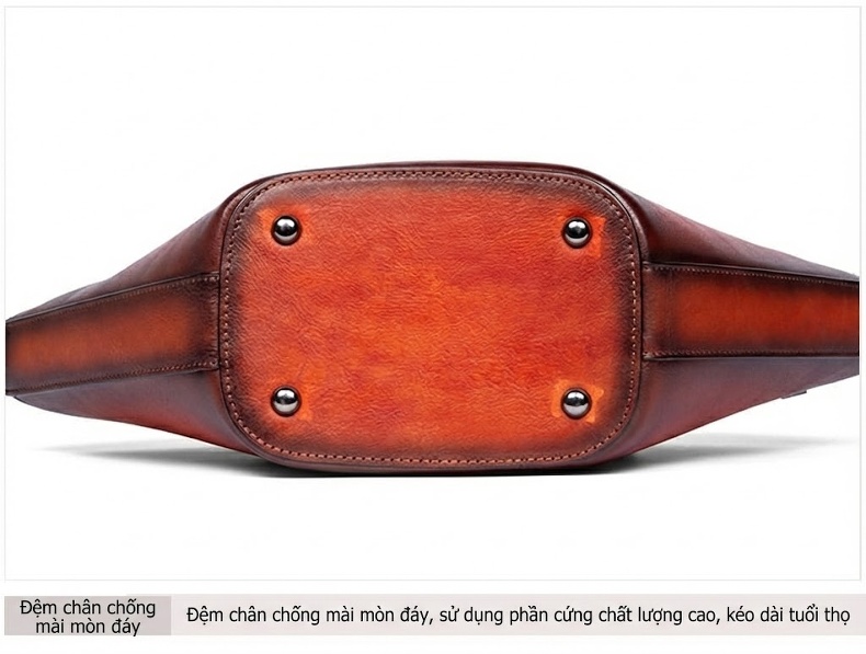 Túi Xách Nữ Da Bò Dáng Tròn Vintage Đeo Vai, Đeo Chéo Màu Nâu chi tiết 13