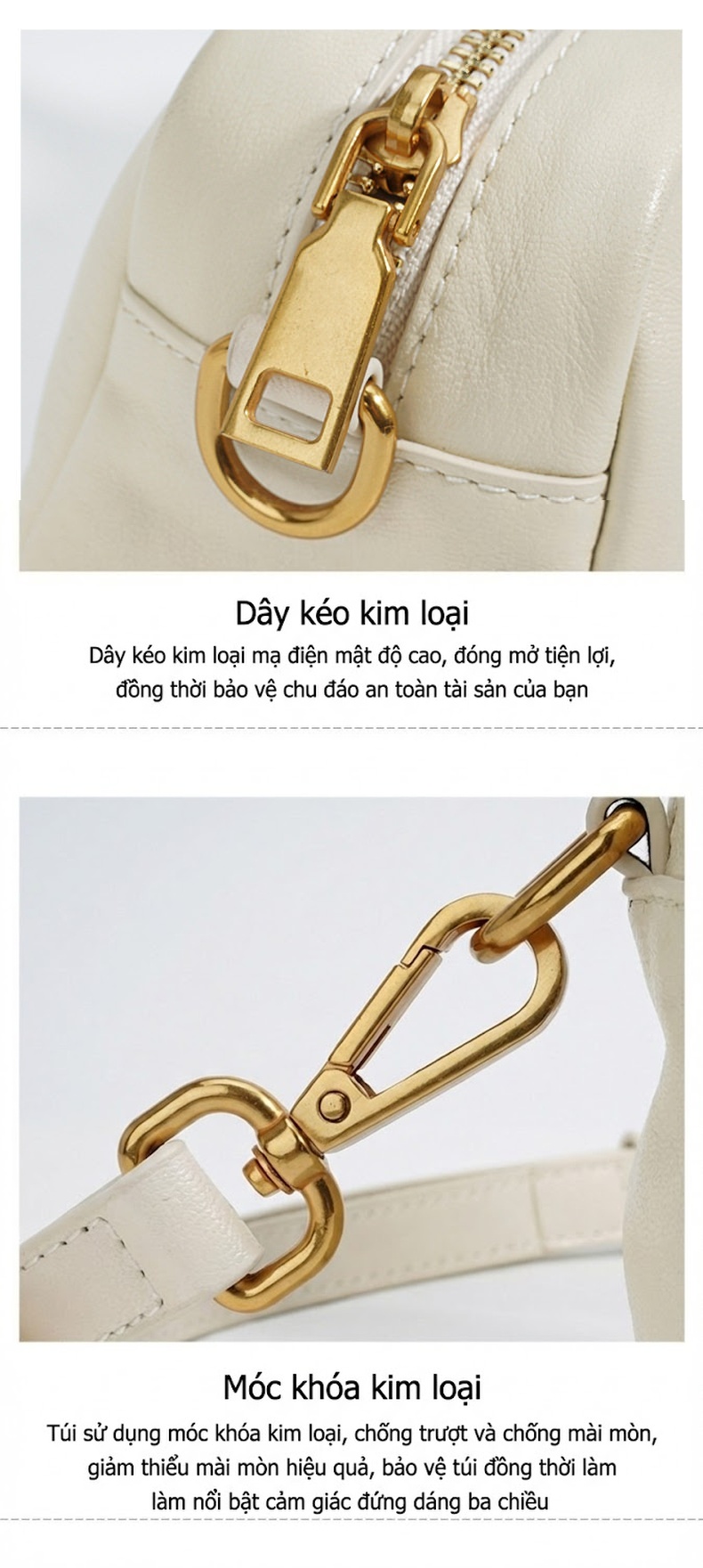Túi Xách Nữ Da Bò Đeo Chéo Đeo Vai Cầm Tay Kiểu Dáng Công Sở Màu Trắng Kem, Nâu, Đen chi tiết 13