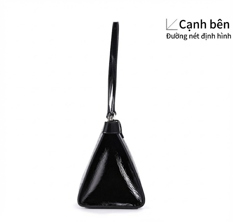 Túi Xách Nữ Da Bò Đeo Vai Dáng Baguette Đính Dây Xích Màu Đen chi tiết 13