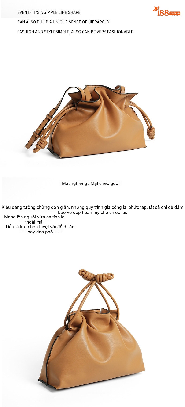 Túi Xách Nữ Da Bò Đeo Vai/Đeo Chéo Dáng Túi Rút Hình Vân Đám Mây Màu Nâu chi tiết 21
