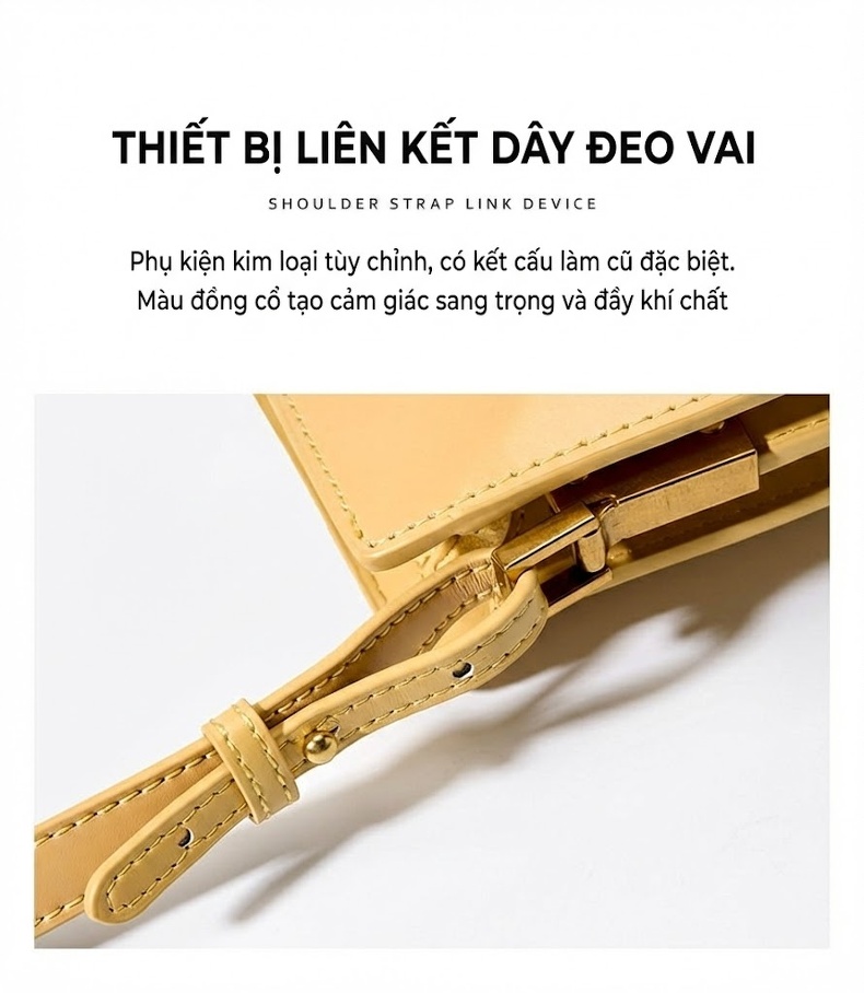 Túi Xách Nữ Da Bò Đeo Vai Đeo Chéo Phong Cách Đơn Giản Màu Đen, Đỏ, Vàng chi tiết 7